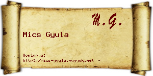 Mics Gyula névjegykártya